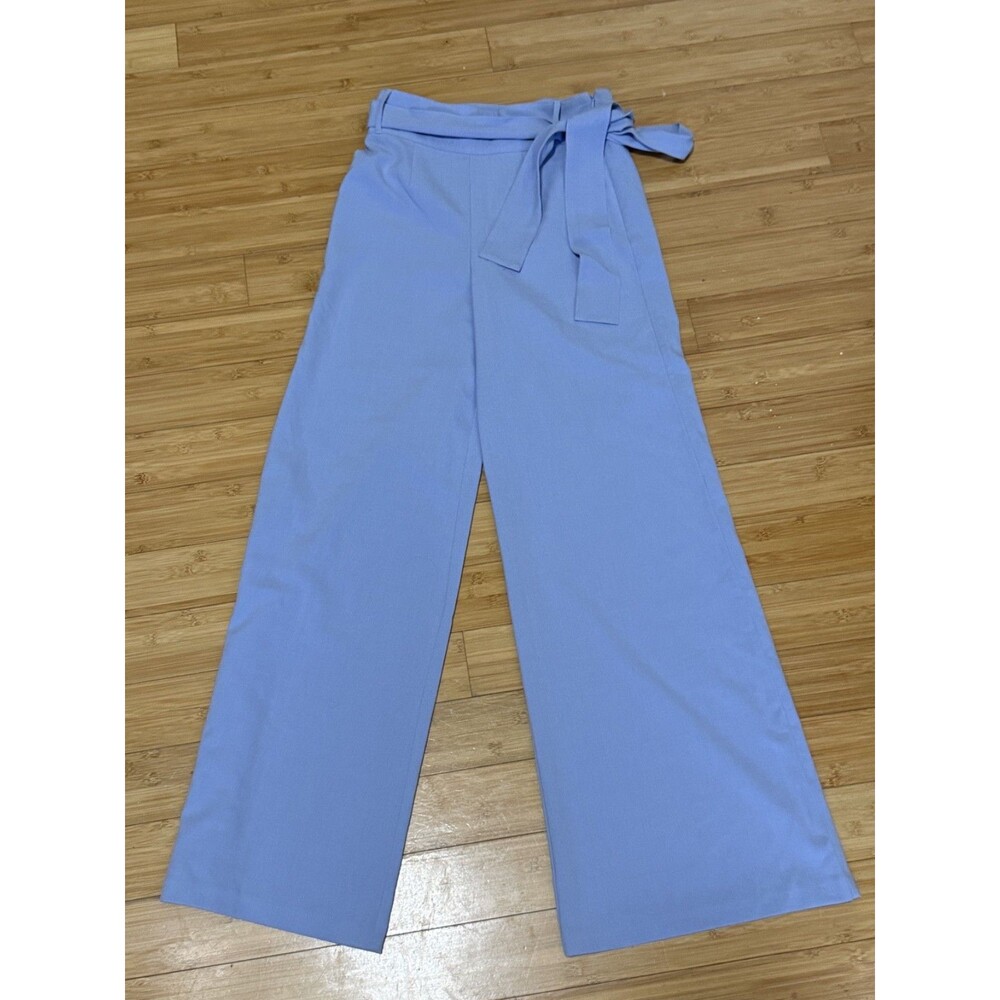 Forever 21 Light Blue High-Waisted Wide Leg Pants with Self-Tie Belt – Size XS
